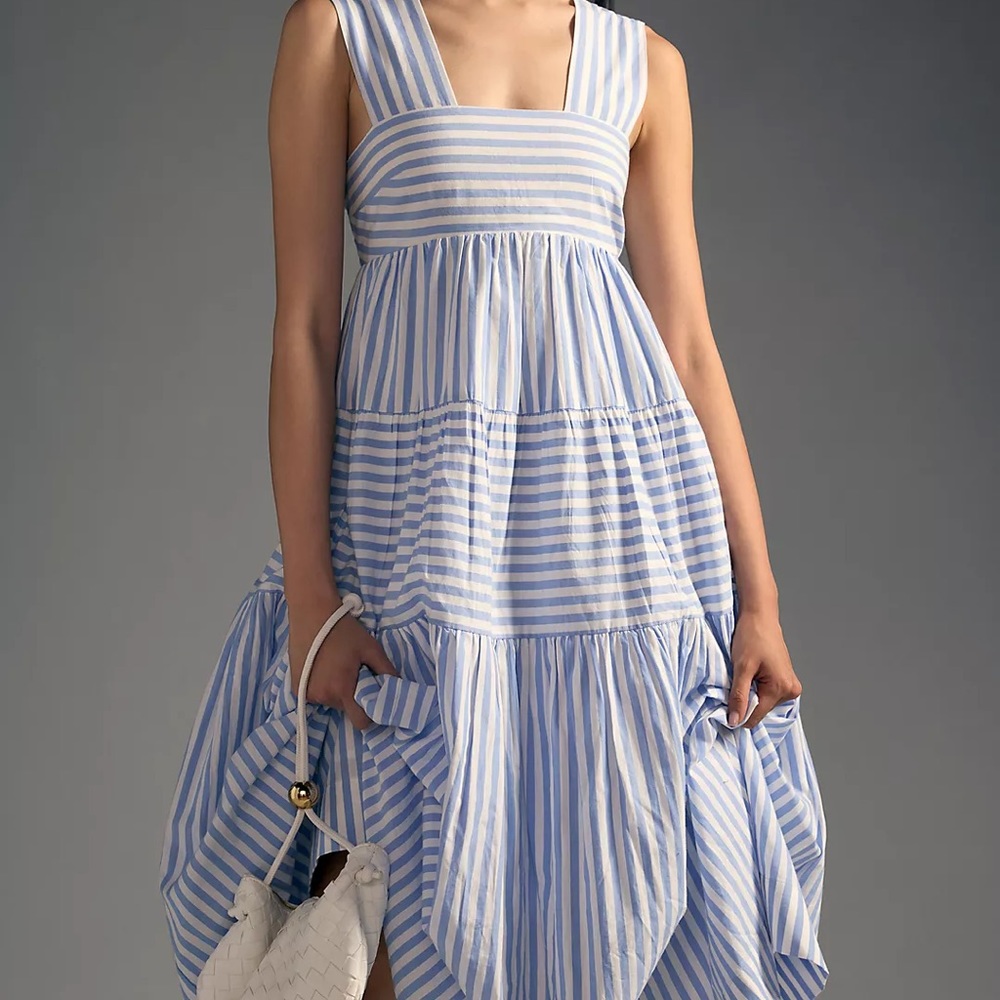 NWT Anthropologie Square-Neck striped Dress - L